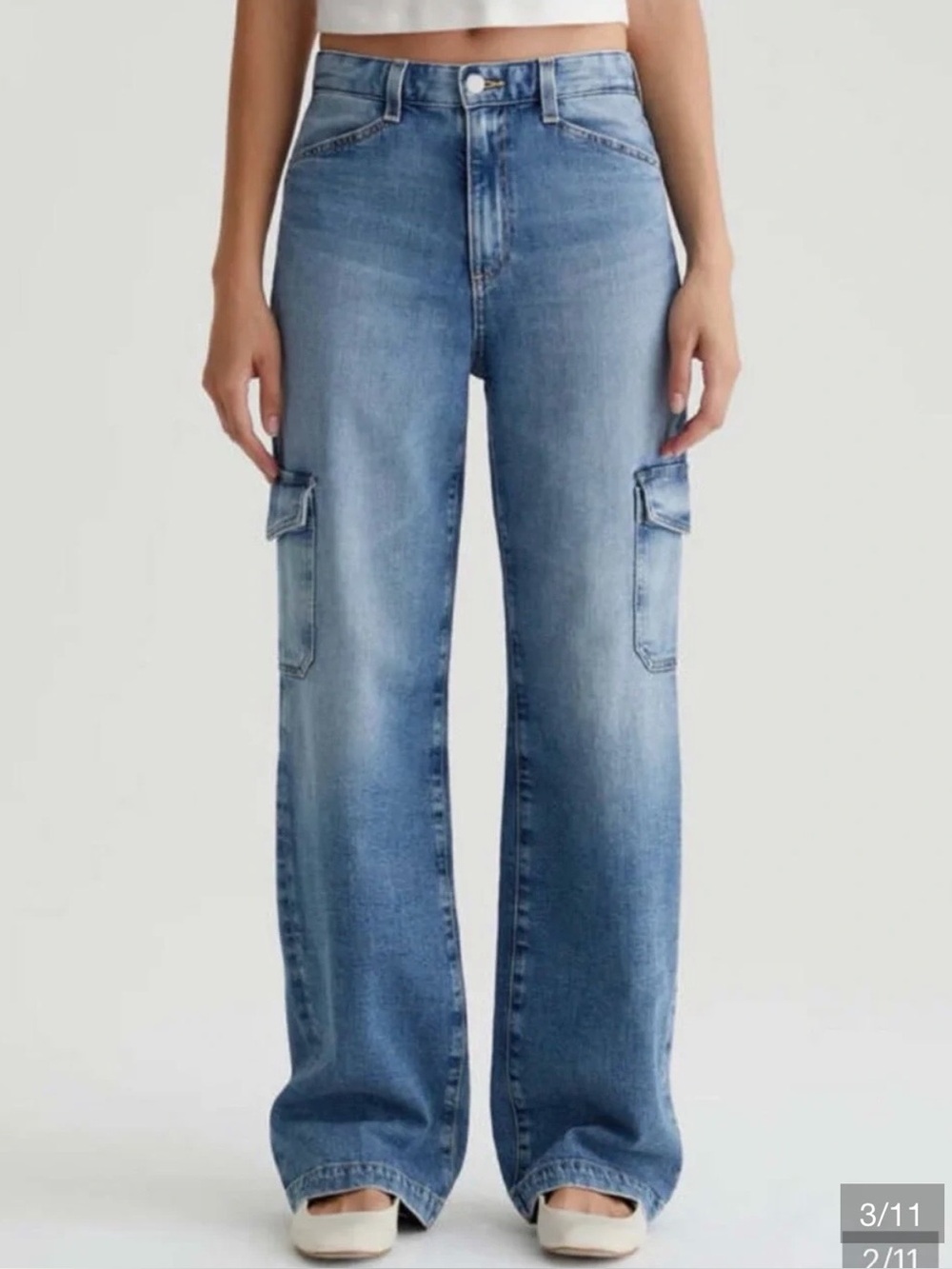AG Adriano Goldschmied Gatina Exile - Light Blue Wide-Leg Cargo Jeans